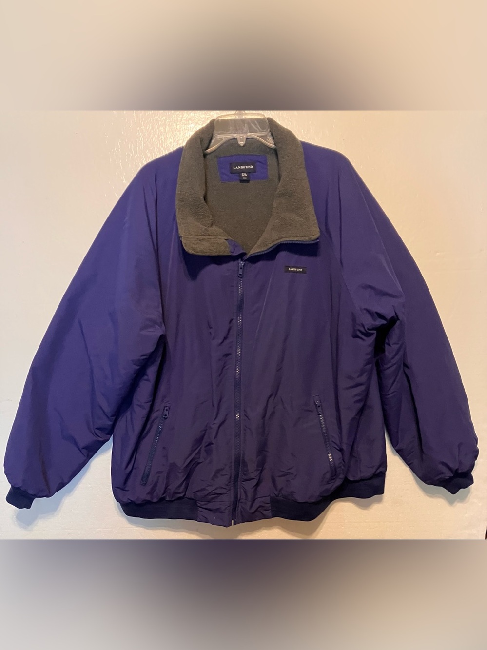 Lands' End XXL Purple Puffer Jacket with Gray Fleece Collar